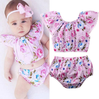 

Newborn Baby Kid Girl Summer Foral T-shirt TopsPant 2PCS Clothes Outfits 0-24M