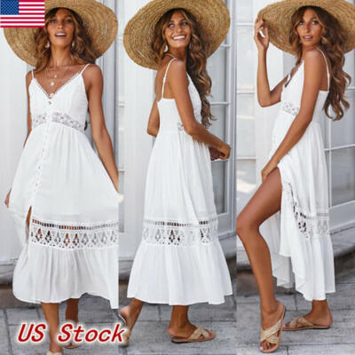

Women Summer Boho Maxi Dress Evening Cocktail Party Beach Dresses Sundress White
