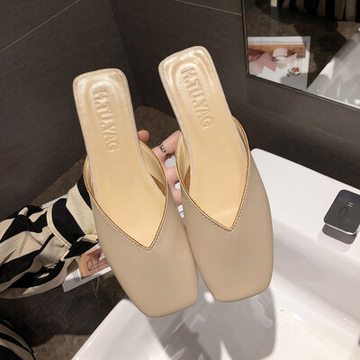 

Korean version of the slacker Muller shoes womens fashion outside wearing Baotou semi - slippers women antique milk shoes flat sh