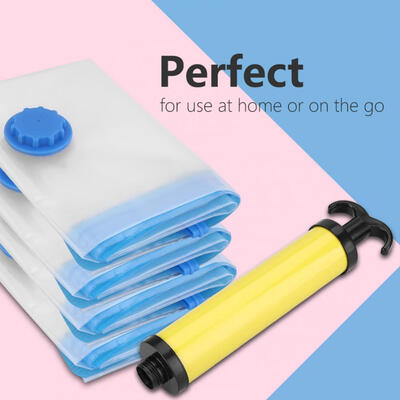 

Vacuum Compressed Space Saving Storage Bags with Hand Pump Clothes Pillow Travel OrganizerVacuum Storage Bag