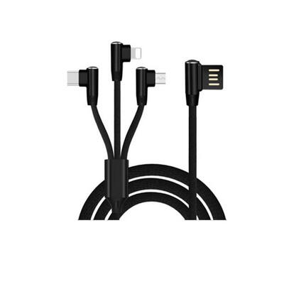 

90 Degree Double Elbow 3 In 1 Charging Cable Lightning Type-C Micro USB Nylon Braided Multi Charging Cord Line-15m