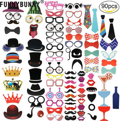 

FUNNYBUNNY 90 Pcs Photo Booth Props DIY Kit for Wedding Birthday Party - DIY Photo Booth Fun Accessories Photo Props