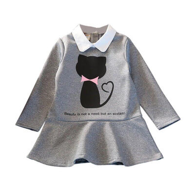 

Arrived Girls Autumn Spring Clothes Children Cartoon Cat Dress Baby Girl Princess Cotton Long Sleeve Dress