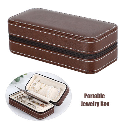 

Portable Travelling Zipper Bag Leather Jewelry Organizer Box Earrings Rings Hand Chains Necklaces Collector Storage Case