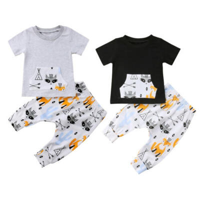 

Newborn Kids Baby Boy Girl 2pcs Clothes Fox T-shirt Tops Long Pants Outfit Set