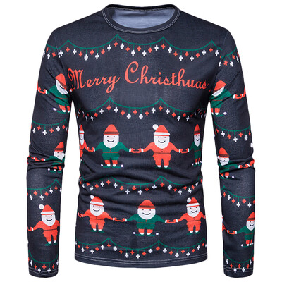 

Men\s Christmas Santa Claus Round Collar Long Sleeve T-shirt