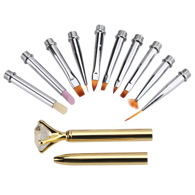 

〖Follure〗10Pcs Different Sizes Copper Handle Nail Art Brush Set Design Nail Brushes