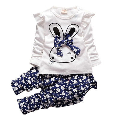 

Cute Kids Clothes Set Autumn Infant Baby Girl Long Sleeve Cartoon Rabbit Bowknot Set Girls Clothing