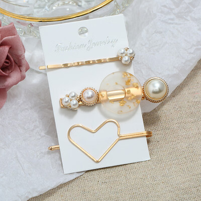 

Pearl Hair Clip HeadwearKorean Pearl Love Word Clips Three piece Sweet Hair Hairband Barrette Headdress Accessories
