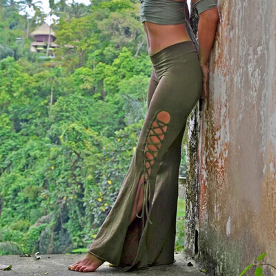 

Tailored Fashion Women Ladies Wild Leg Pants Split Bandage Casual Pants Trousers