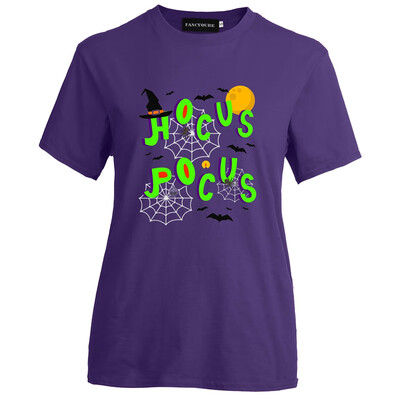 

2019 Women Fashion Casual Short Sleeve Spider And Bat Printed T-Shirt Summer Hocus Pocus Letter Printing Halloween T Shirt Tops