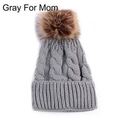 

Cute Kids Baby Boys Girls Mom Hat Set Knitted Winter Warm Hats Soft Beanie Cap