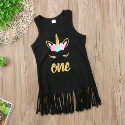 

Toddler Kids Baby Girls Unicorn Clothes Cotton Party Pageant T-Shirt Dress 1-6T