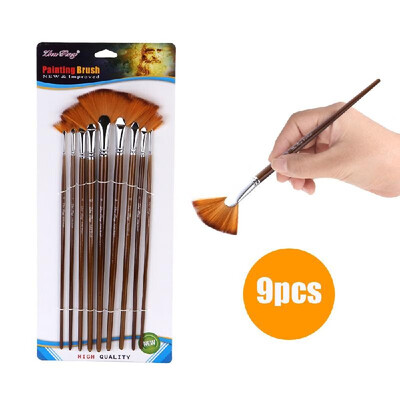 

9 PCS Fan Paint Brush Set Soft Nylon Hair Paintbrush for Watercolor Oil Acrylic Gouache Painting Art Drawing Brushes Supplies
