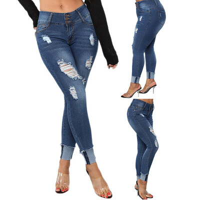 

〖Follure〗Women Elastic Plus Size Denim Pocket Button Casual Boot Cut Pant Jeans