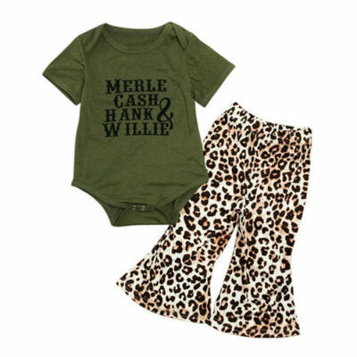 

US Toddler Baby Girls Kids Clothes Short Sleeves T-Shirt RomperLeopard Pants