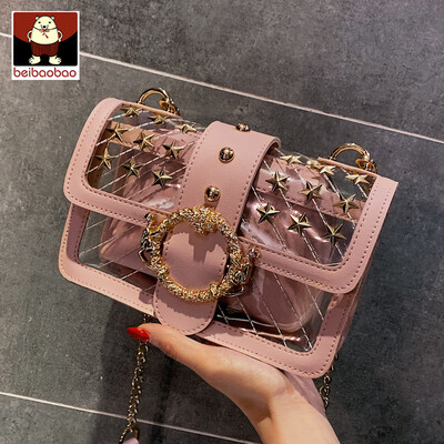 

Transparent small bag 2019 new foreign gas jelly small square bag Korean version 100 lap chain single shoulder oblique satchel bag