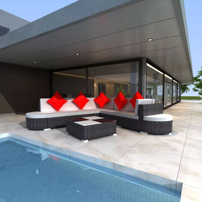 

8 Piece Garden Lounge Set with Cushions Poly Rattan Brown