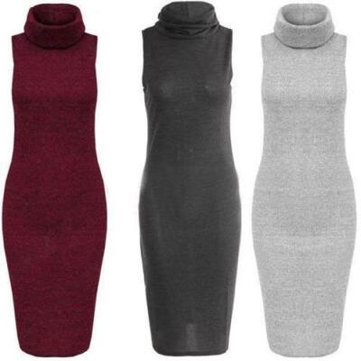 

Women Sleeveless Turtleneck Knit Cocktail Evening Party Long Sundress Dress