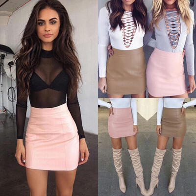 

Vogue Women Sexy Bandge Leather Skirt High Waist Pencil Bodycon Short Mini Skirt