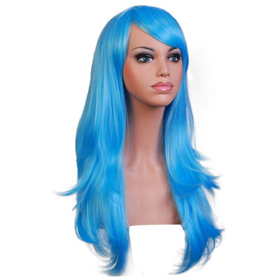 

Gobestart Sexy Long Women Fashion Synthetic Wavy Cosplay Party Full Wigs Sky Blue