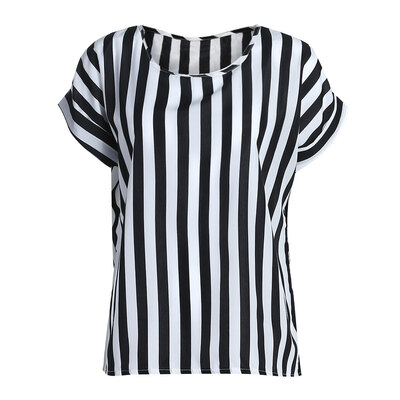 

Summer Lady O Collar Stripe T Loose Short Sleeve Chiffon Blouse