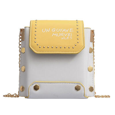 

Rivet Shoulder Handbags Hit Color Women Chain Letter Print Crossbody Bags