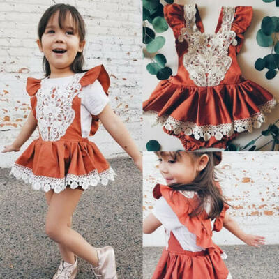 

Infant Baby Girls Lace Floral Dress Casual Sleeveless Backless Mini Dress Skirts