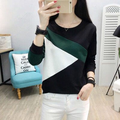 

Nomeni Women Long Sleeve Patchwork Contrast Color Casual T-Shirt Blouse Top Pullover