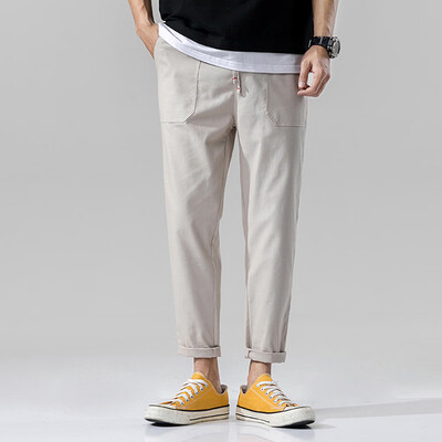 

Tailored Mens Fashion Summer Casual Solid Pocket Drawstring Cotton Linen Long Pants