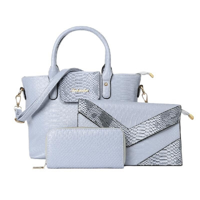 

Fashion Women Handbag Set PU Leather Crocodile Top-handle Tote Bag Clutch Bag Purse 3 Sets