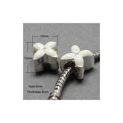 

Alloy Enamel European Beads Large Hole Beads Flower Silver White 10x10x8mm Hole 5mm