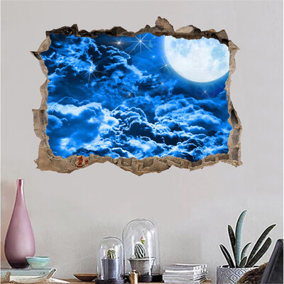 

〖Follure〗3D Broken Wall Starry Wall Stickers With Planets Stars Sky Removable Wall Mural