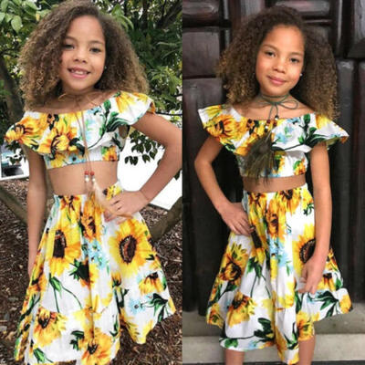 

Flowers Kids Baby Girl Off Shoulder Crop T-shirt Tops Dress Skirt Outfit Clothes