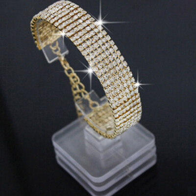 

Personality Fashion Seven Rows Shiny Rhinestone Alloy Micro Inlay Zircon Crystal Bracelet Women Jewelry