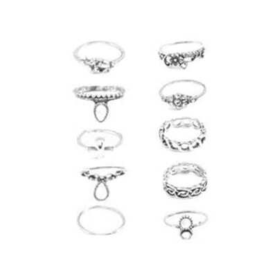 

2019 Popular Retro 10Pcs Set Silver Gold Fashion Arrow Moon Midi Finger Knuckle Rings