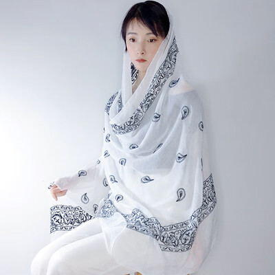 

Autumn&winter thin scarf retro literary national wind totem embroidery cotton sunscreen shawl seaside beach scarf women