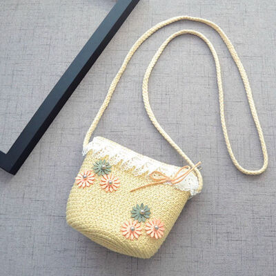 

Handmade Rattan Woven Shoulder Bags PU Leather Straps Bow Hasp Holiday Beach Crossbody Bag Messengers Handbag