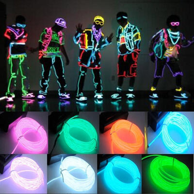 

US 5M16ft Flexible EL Wire Neon LED Light Rope Party Car Decorati BATTERY PACK