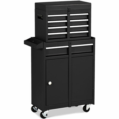 

2 in 1 Tool Chest & Cabinet with 5 Sliding Drawers-Black