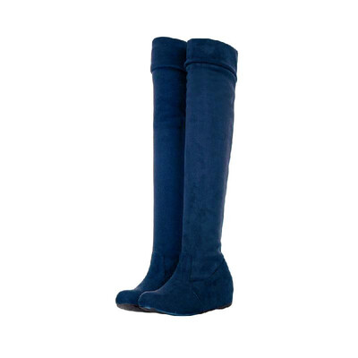 

Fashion Spring Autumn Women Long Boots Knee High Flat Sole Shoes Blue