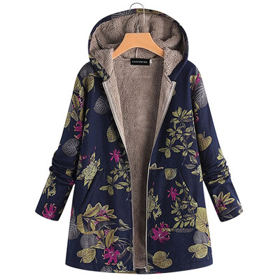 

Women Winter Warm Fleece Lined Hooded Jacket Parka Floral Coat Jacket Outwear