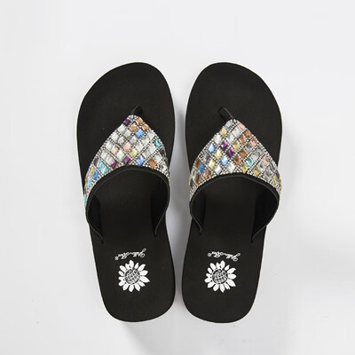 

FSD ladies anti-fur wedge with rhinestone sandals fashion beach slippers 15457