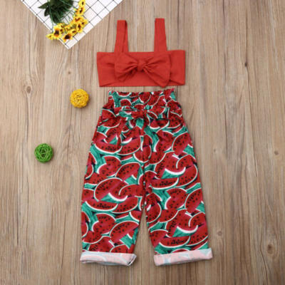

Toddler Baby Girl Sleeveless Top Bow Pants Sunsuit Outfit Watermelon Clothes Set