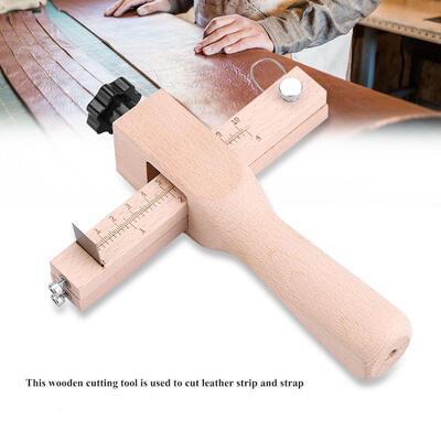 

Wooden Hand Leather Strip Strap Adjustable Cutting Tool DIY Craft Tools Cutter with 5 BladesLeather Strap Cutting Tool