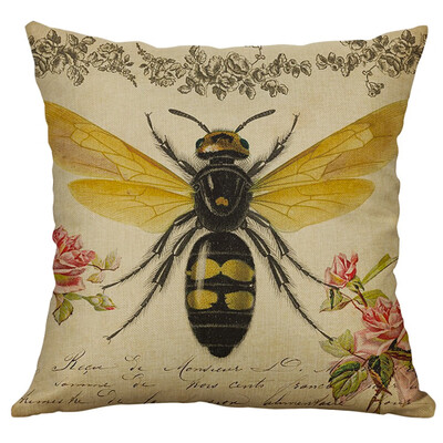 

〖Follure〗European style Retro Small Bee Linen Pillow Home Car Cushion Cover