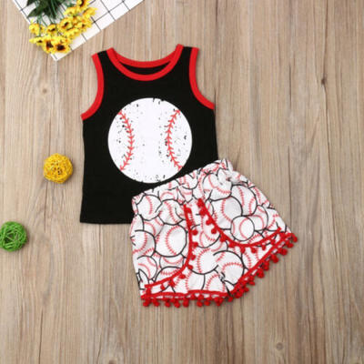 

US Summer Toddler Kids Baby Girl Boy Baseball Tops Vest Pants Outfit Set Clothes