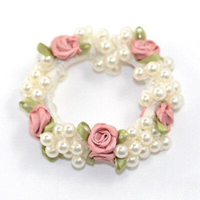 

2019 New Fashion Pearl Hair Rope Beaded Multilayer Rose Flowers Hair Ring Hairband Elegant Hair Accessories Bracelet