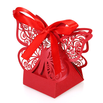 

Qty20100200 Laser Cut Delicate Carve Butterfly Candy BoxRibbon PinkPurpleWhite YV4X