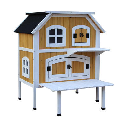 

2-Story Kennel Wooden Raised Elevated Cat Cottage Pet House